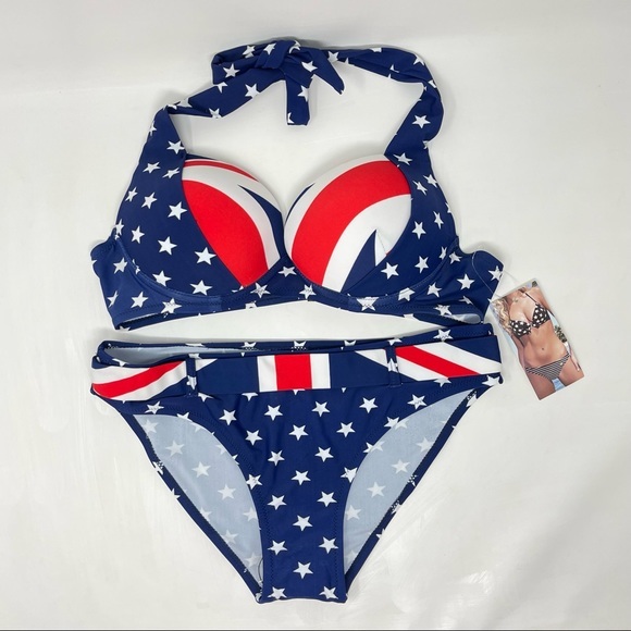 NWT! USA 2 Piece Bikini Set w/ Padded Halter Push Up Top & Belted Bikini Bottoms - Picture 11 of 11